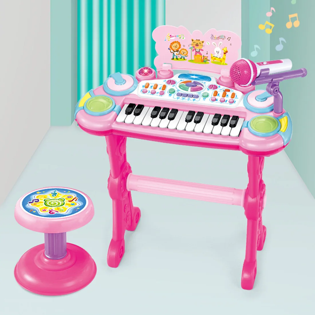 24 клавиши дети электронная клавиатура Playset многофункциональные развивающие игрушки с микрофоном-розовый