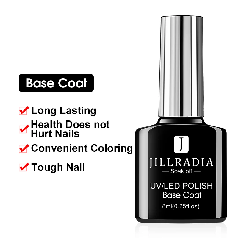 Base Coat Jillradia, 8 мл, Гель-лак для ногтей, маникюрный, УФ-светодиодный, гибридный, 60 цветов, Гель-лак, впитывающий, Гель-лак, Гель-лак для нейл-арта, инструменты - Цвет: Base Coat