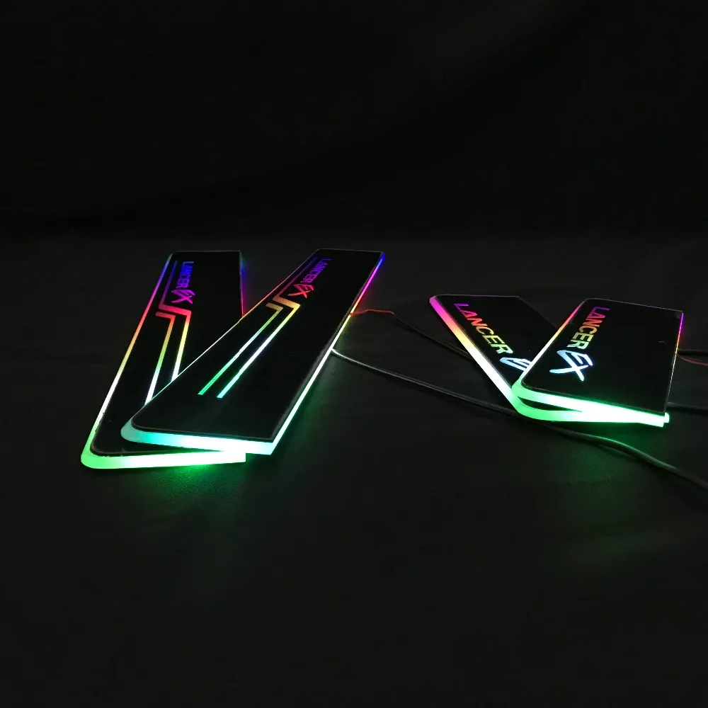RQXR led движущиеся двери потертости для Mitsubishi Lancer ex динамический порог пластина плоская подкладка накладки rgb плавный свет, 4 шт