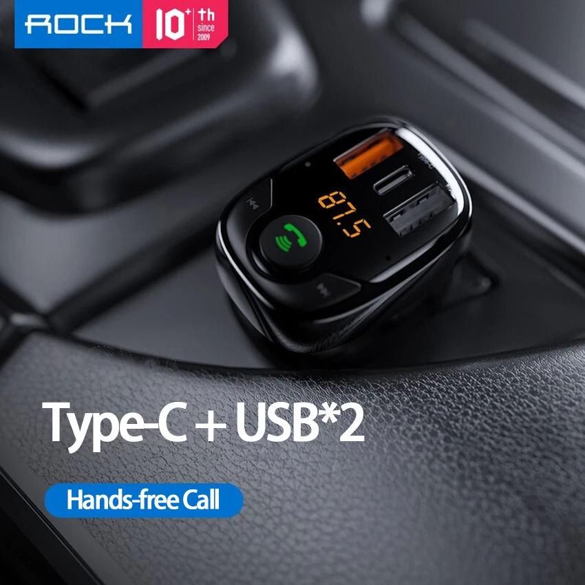 Автомобильное зарядное устройство ROCK USB C быстрая зарядка 3 порта Bluetooth FM