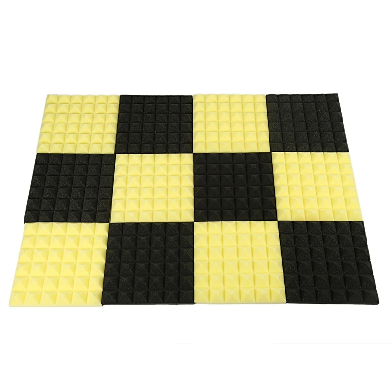 

Charcoal Acoustic Foam Tiles Soundproofing Foam Panels Studio Sound Padding 2 x 10 x 10 Inch(Black+Yellow)