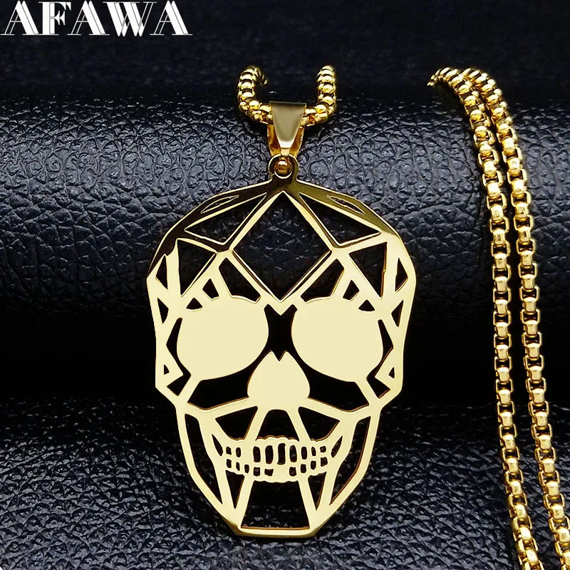 

2019 Fashin Gold Color Skull Stainless Steel Long Statement Necklace for Women Necklaces Jewelry cadenas para hombre N19372