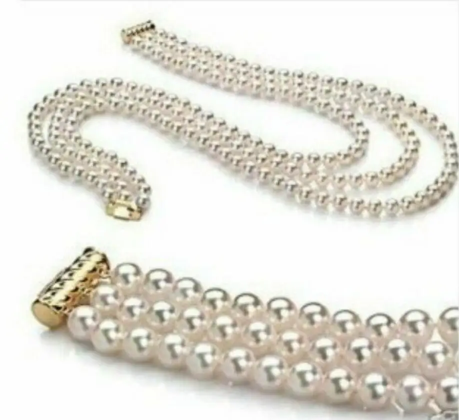 Тройное strands8-9mm Круглое Белое жемчужное ожерелье с южным морем 1"-20" браслет " набор
