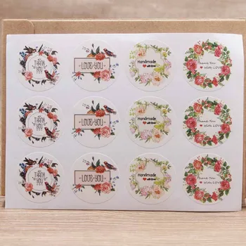 

New design 3cm100pcs flower pattern Thank you sticker label Christmas label tag DIY Handmade self adhesive label
