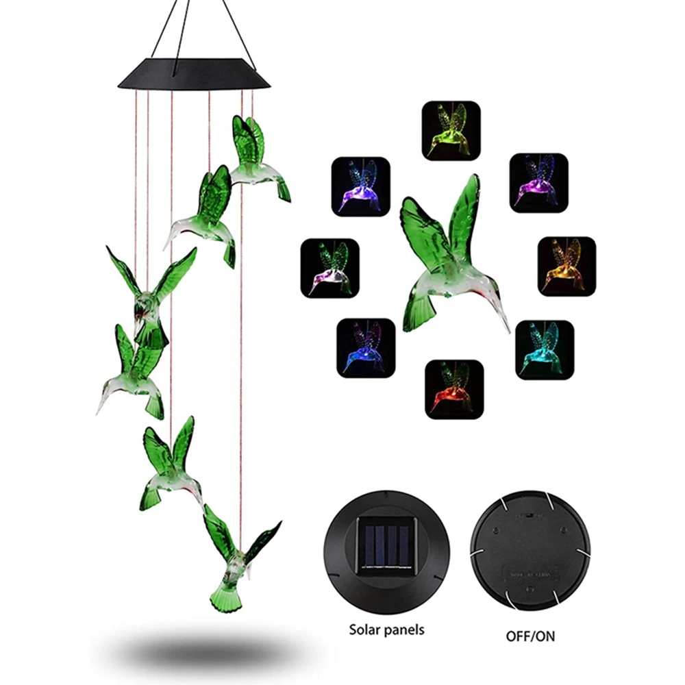 Яркие шарики с Колибри на солнечной батарее ветряные колокольчики меняющие цвет