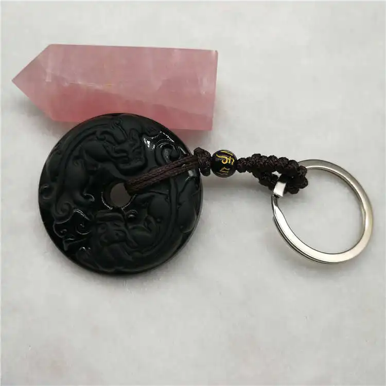 Красивая Ручная работа натуральный черный обсидиан резной PiXiu безопасная Пряжка