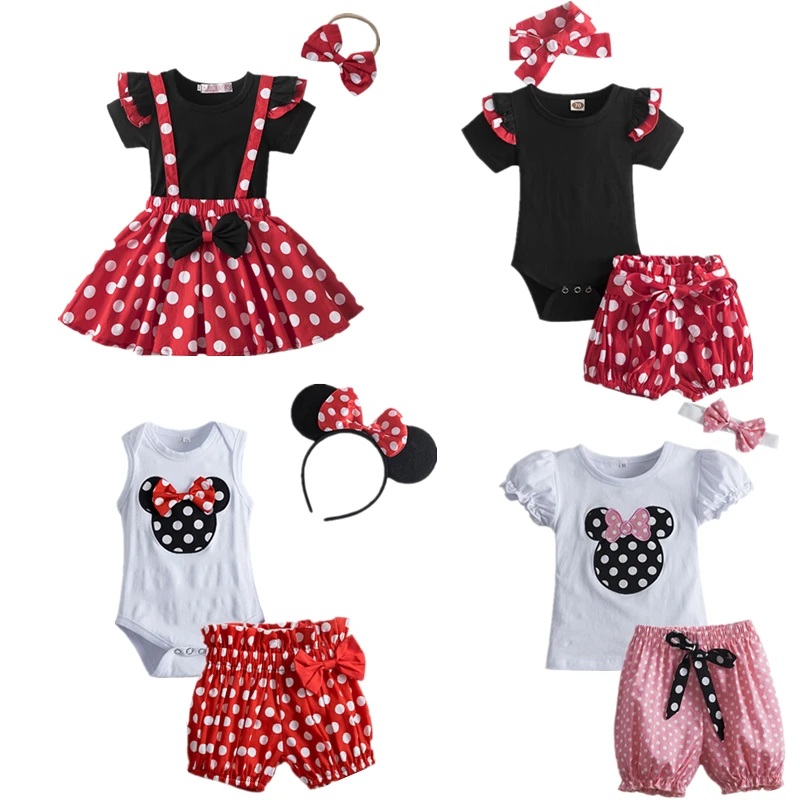Baby Girl Outfit Romper Dress Polka Dot Clothing for Toddler Kids Newborn Clothes T-shirt Headband Infant Casual Set for Girls Baby Clothing Set cheap
