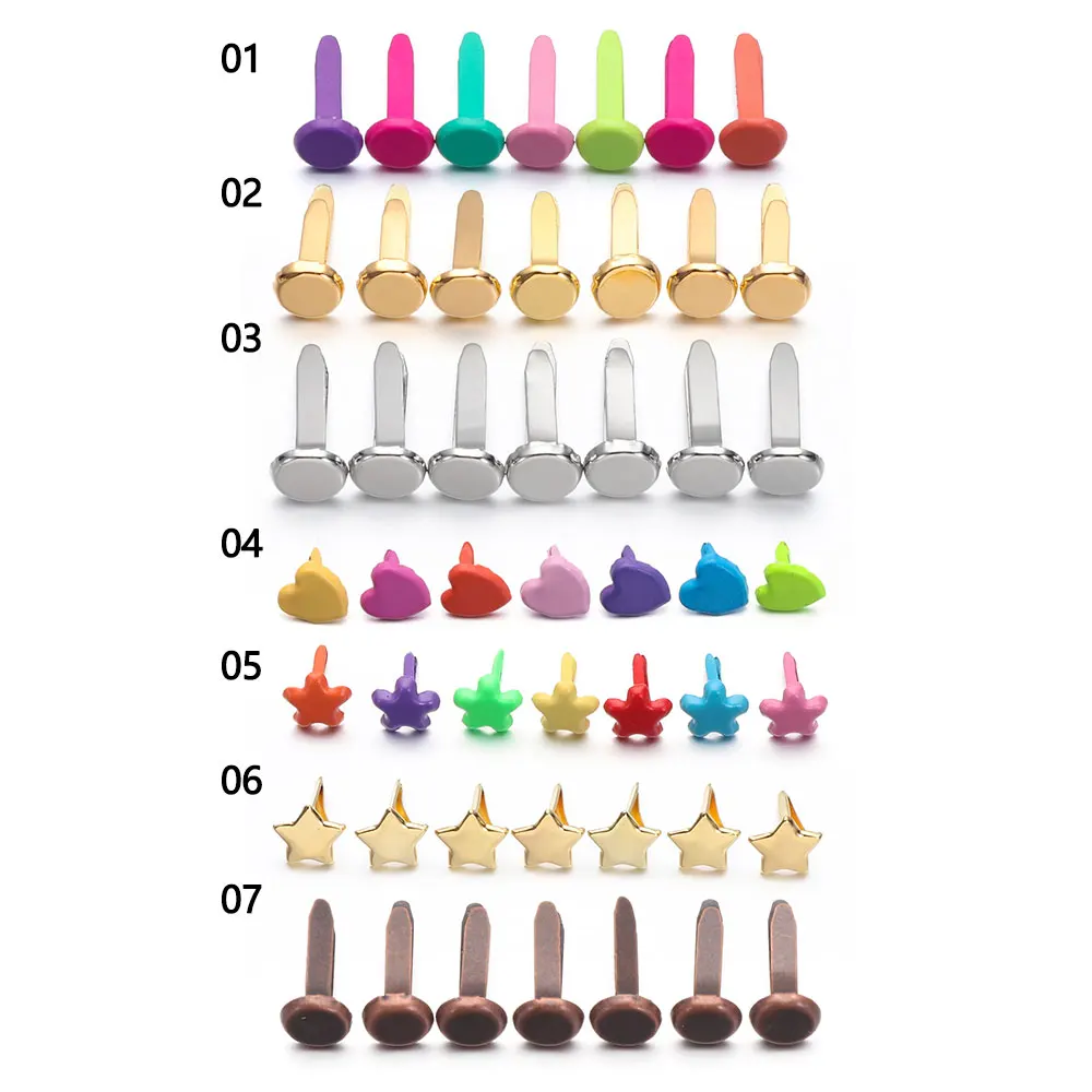 Metal Brads 100 PCs Metal Brad Studs Spikes Scrap Booking Embellishment Clasp Fastener DIY Photo Album Crafts Decoration