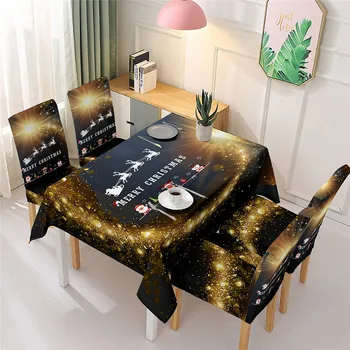 

Christmas Tablecloth Chair Cover Shiny Table Cloth with Letter Print for Kitchen Dining Furniture Decoration Fabric Party