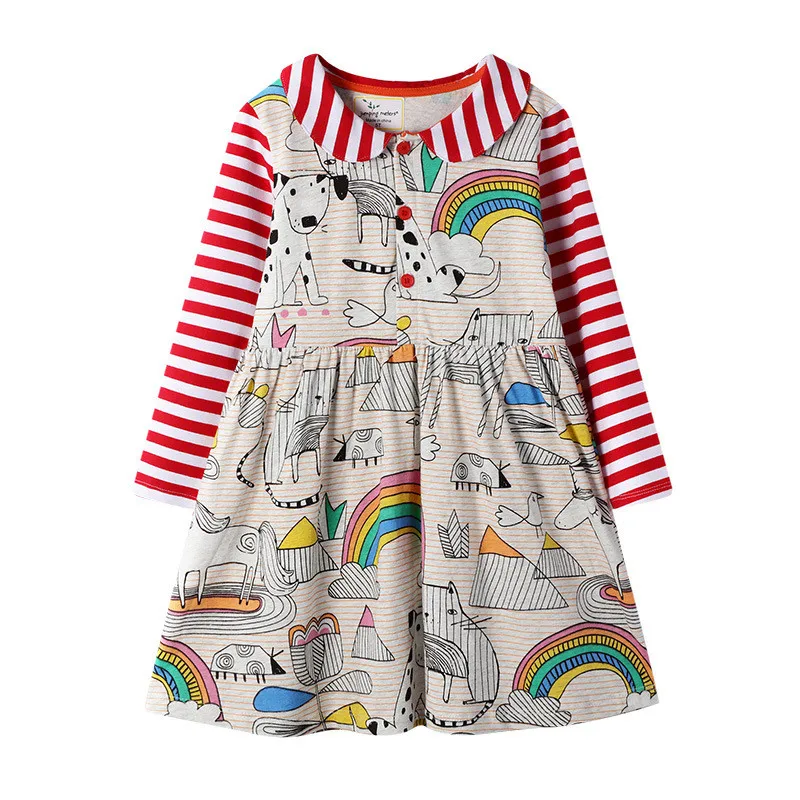 T7152 Collar Unicorn Новые детские платья для девочек; хлопковый костюм принцессы с длинными рукавами и воротником; сезон весна-осень; Детские платья для девочек; праздничная одежда - Цвет: T7152 Collar Unicorn