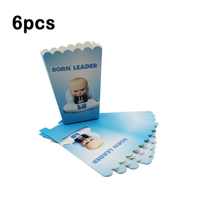 Popcorn box-6ocs Мультфильм ребенок Босс 1 день рождения одноразовая посуда чашки тарелки подарочные пакеты полотенца для свадьбы или «нулевого дня рождения» декор ко дню рождения детей - Цвет: Popcorn box-6ocs