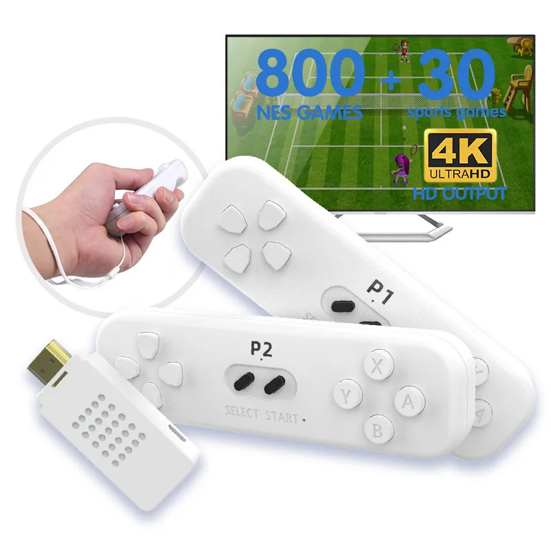 New 4k Game Console Game Stick Built in 800 NES Classic Retro With 30 Somatosensory Sports game 2.4G Wireless Controller