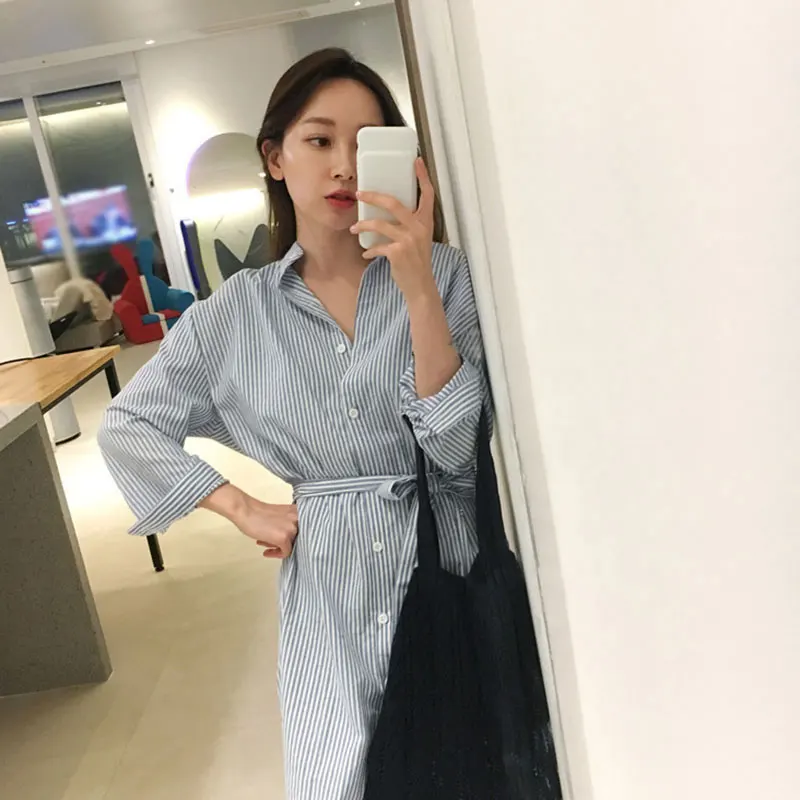 Хлопковое и льняное платье темпераментное кружевное Длинное свободное в полоску