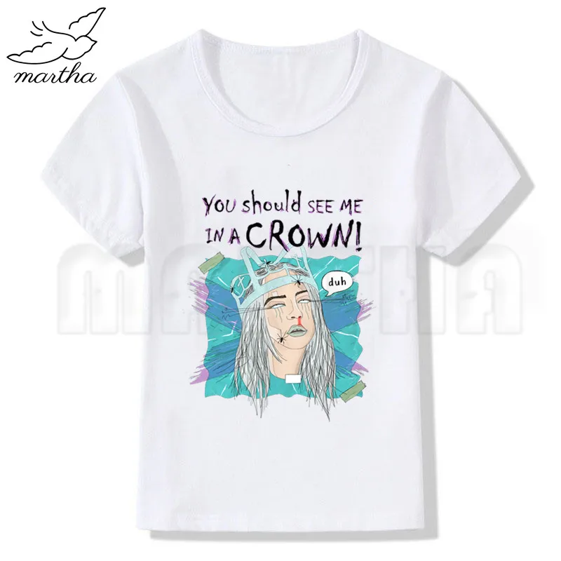 WhiteN Billie Eilish/белая футболка для маленьких девочек летние повседневные футболки с короткими рукавами для мальчиков детские модные топы, летняя футболка для девочек - Цвет: WhiteN