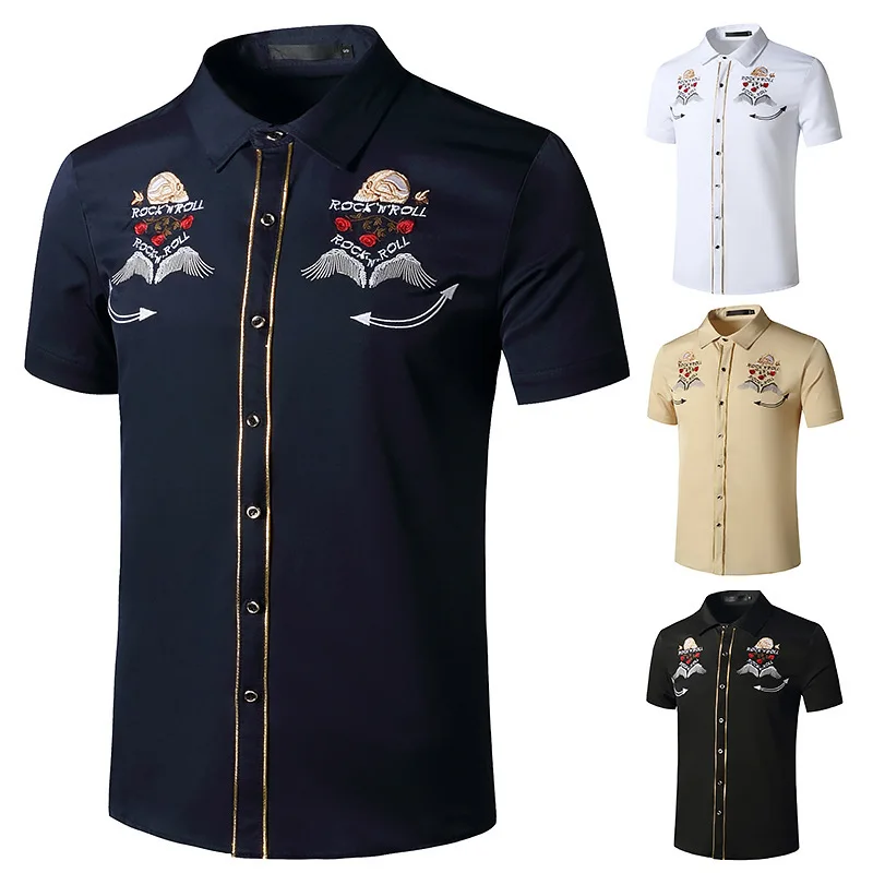 Мужская джинсовая рубашка в западном стиле с вышивкой Повседневная на пуговицах