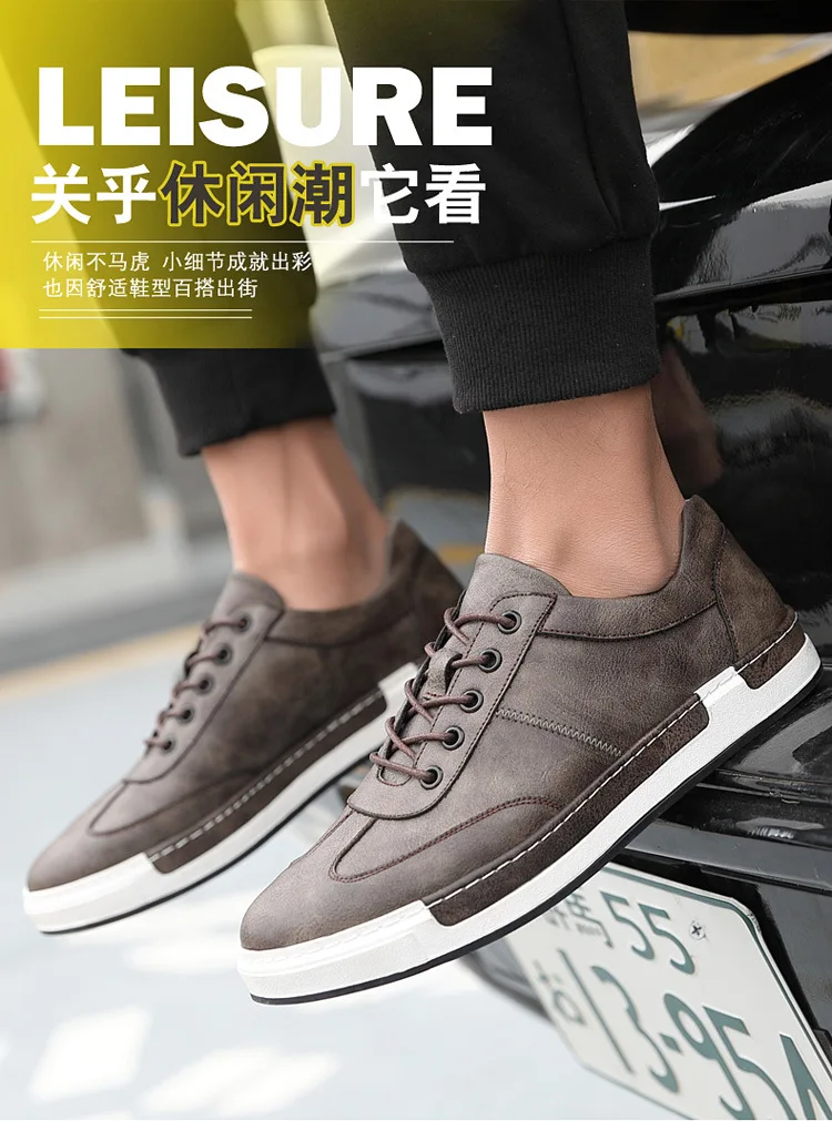 Классические модные мужские повседневные туфли из искусственной кожи на шнуровке; обувь для отдыха на плоской подошве; Вулканизированная обувь с глубоким вырезом; весенне-осенние воздухопроницаемые кроссовки для мальчиков