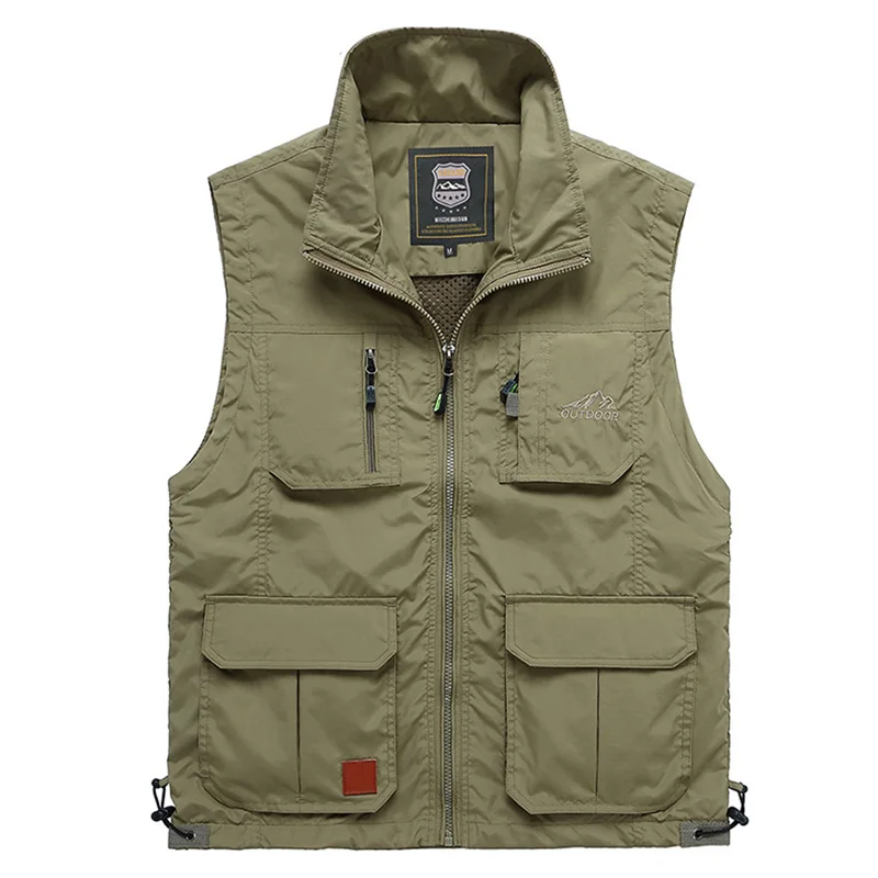 Khaki Vest Летний сетчатый тонкий жилет с несколькими карманами для мужчин, большой размер, мужская повседневная куртка без рукавов 6 цветов с множеством карманов, жилет для репортёров - Цвет: Khaki Vest