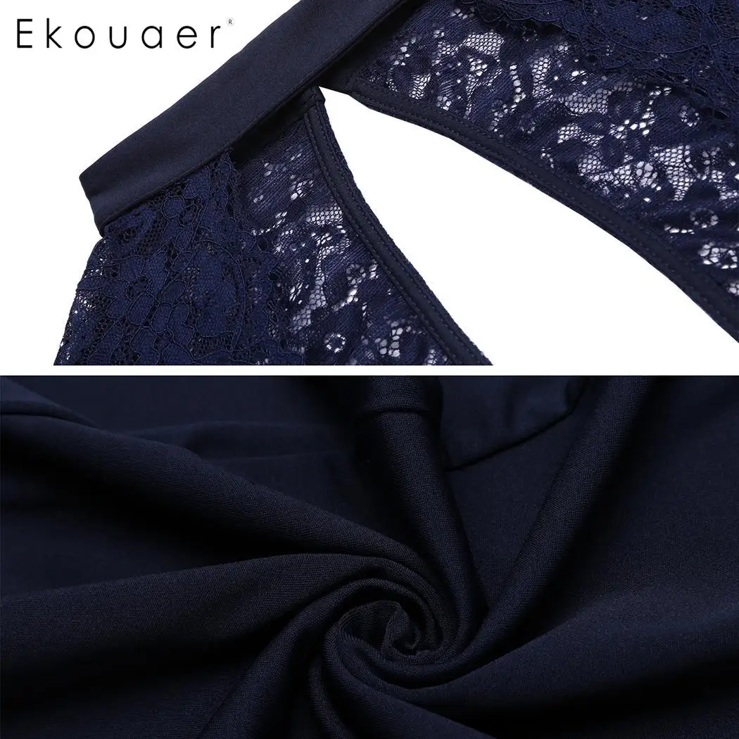 Ekouaer/женские сексуальные вечерние платья-карандаши с воротником-стойкой и длинными рукавами, с вырезами, кружевные лоскутные клубные платья, весна-осень