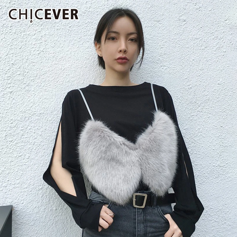 CHICEVER/сексуальный меховой женский жилет с кисточками, v-образный вырез, на бретельках, сексуальный короткий жилет для женщин, осень, зима, модная новая одежда