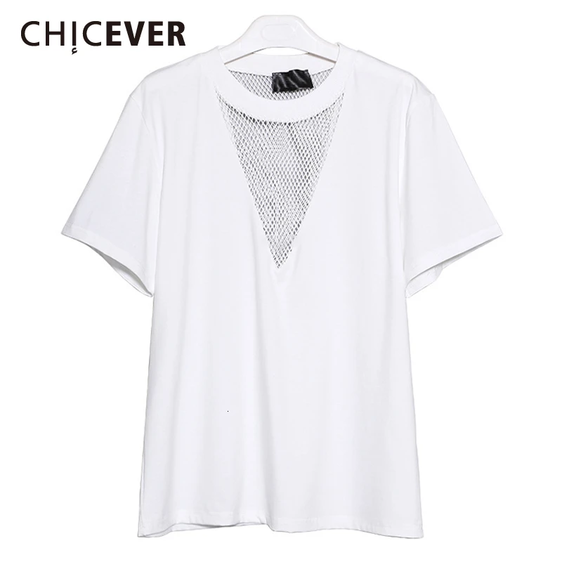 CHICEVER Повседневная открытая футболка для женщин с круглым вырезом и коротким