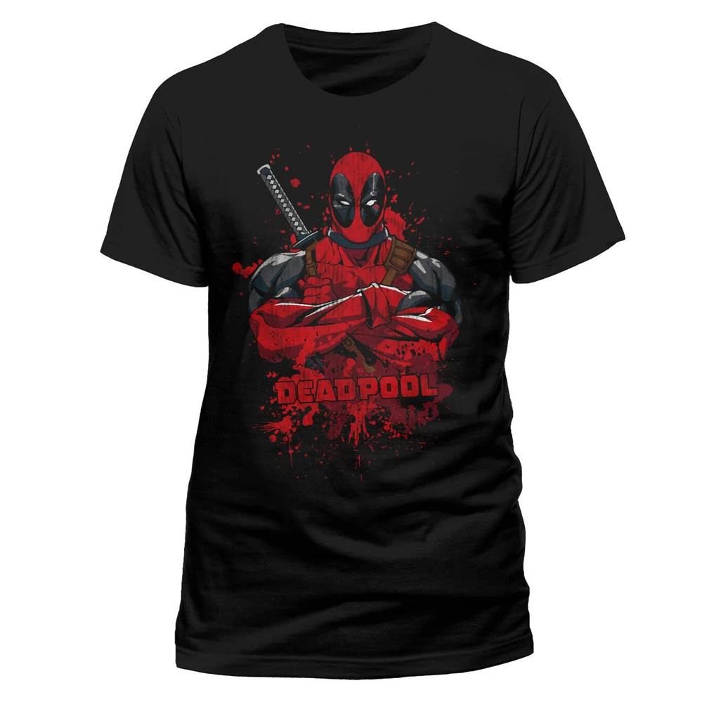 MARVEL COMICS DEADPOOL CROSSED ARMED BLOOD SPLATTER BLACK T Shirt Men Women Tee free shipping | Мужская одежда