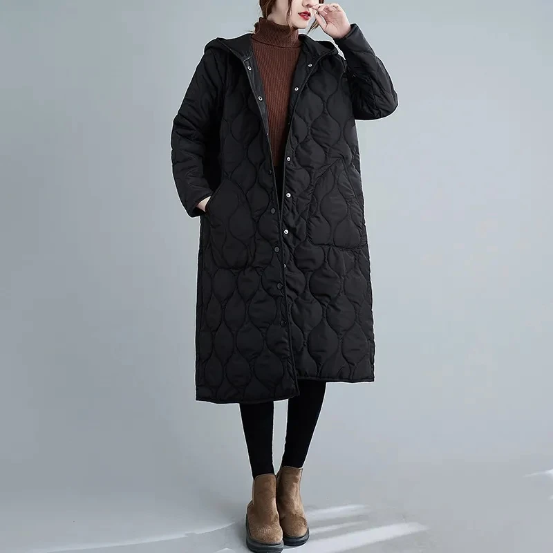 Warm Loose Hooded Parkas Coat Female New Autumn Winter Women Vintage Green Cotton Coat Mid-Length Thick Cotton-Padded Jacket