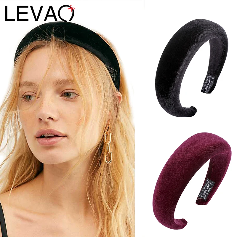 

LEVAO Gold Velvet Western Style Solid Colors Thicken Padded Hairbands Bezel Turban Women Headbands Girls Accessories Headwear