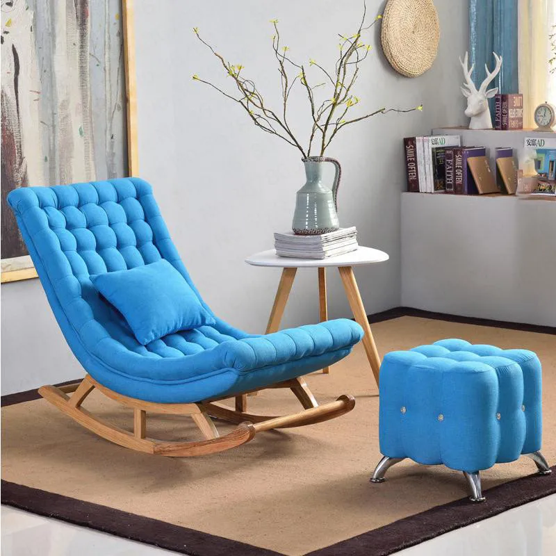 

European Lazy Couch Chair Adult Fabric Sofa Bed Leisure Rocking Chaise Longue Balcony Single Siesta Chair Recliner+Foot stool