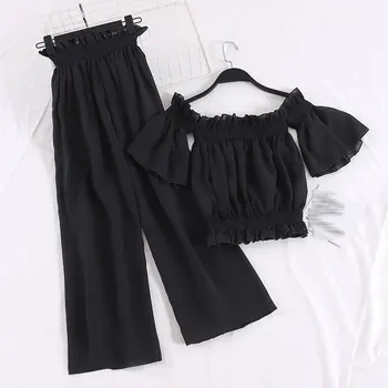 

Summer Two Piece Outfits Women Off Shoulder Jumpsuits Palazzo Playsuits Party Ruffle Strap Women Summer Jumpsuits 2020