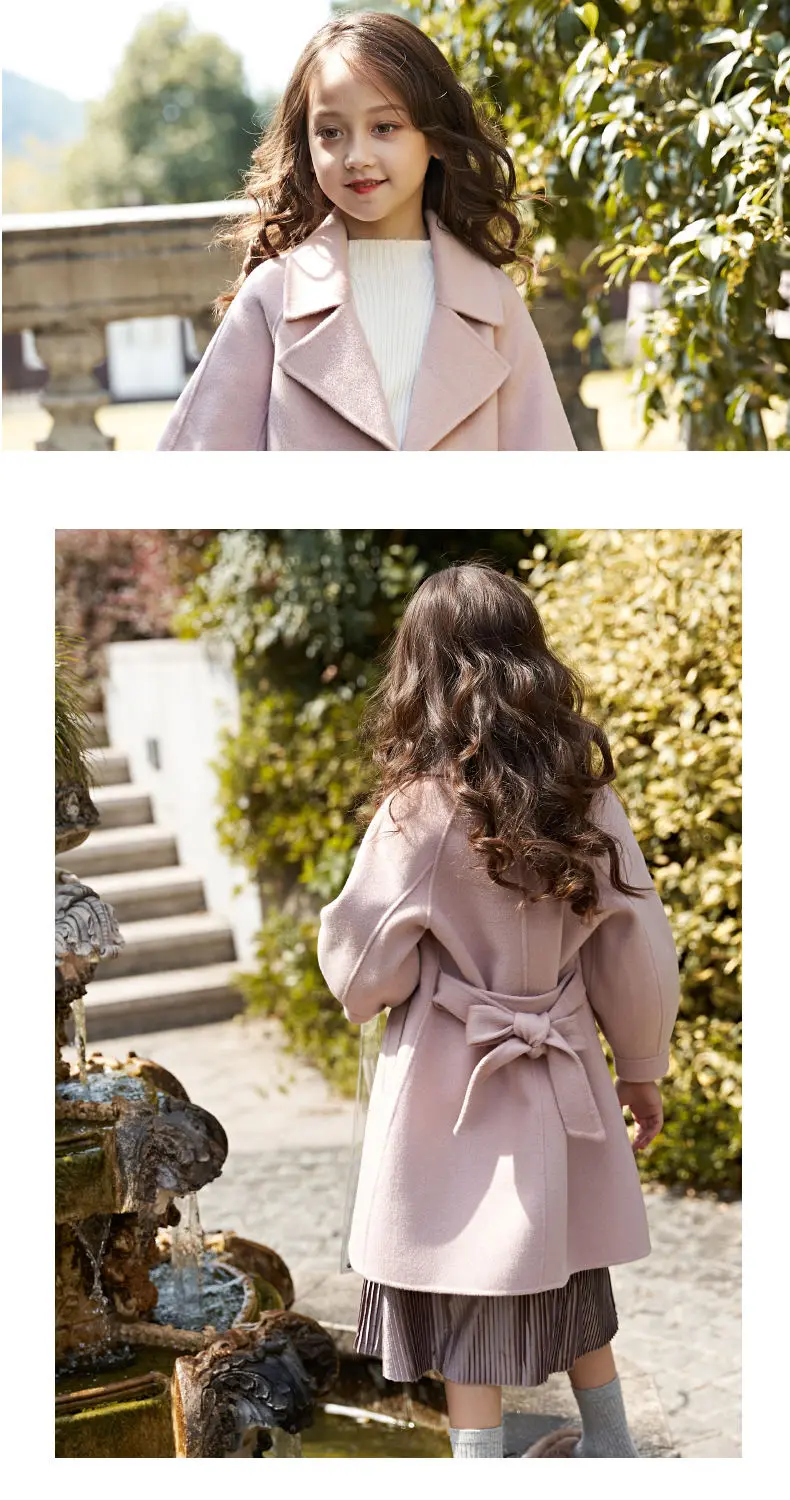 para Meninas Moda Jaqueta de lã Longo das Crianças com Cinto Cardigan das Crianças Outono Inverno Blusão Grossa Cabolsa Jaqueta 10 Mamãe e Bebê