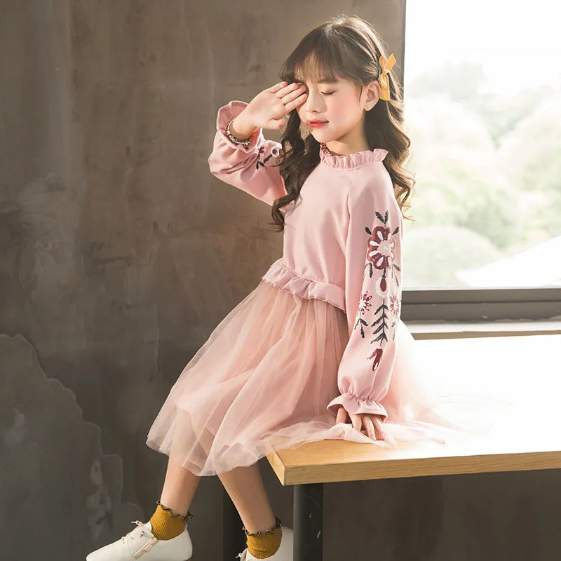 

Girls Dress Autumn Clothing Long Sleeve Girls' Princess Skirt 2019 New Style Spring And Autumn Teenager Clothing Baby Gauze Skir