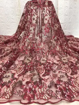 

Multicolor Sequins African Lace Fabrics 2019 Embroidered High Quality Nigerian 3D Flower Sequins French Tulle Lace Fabric Laces