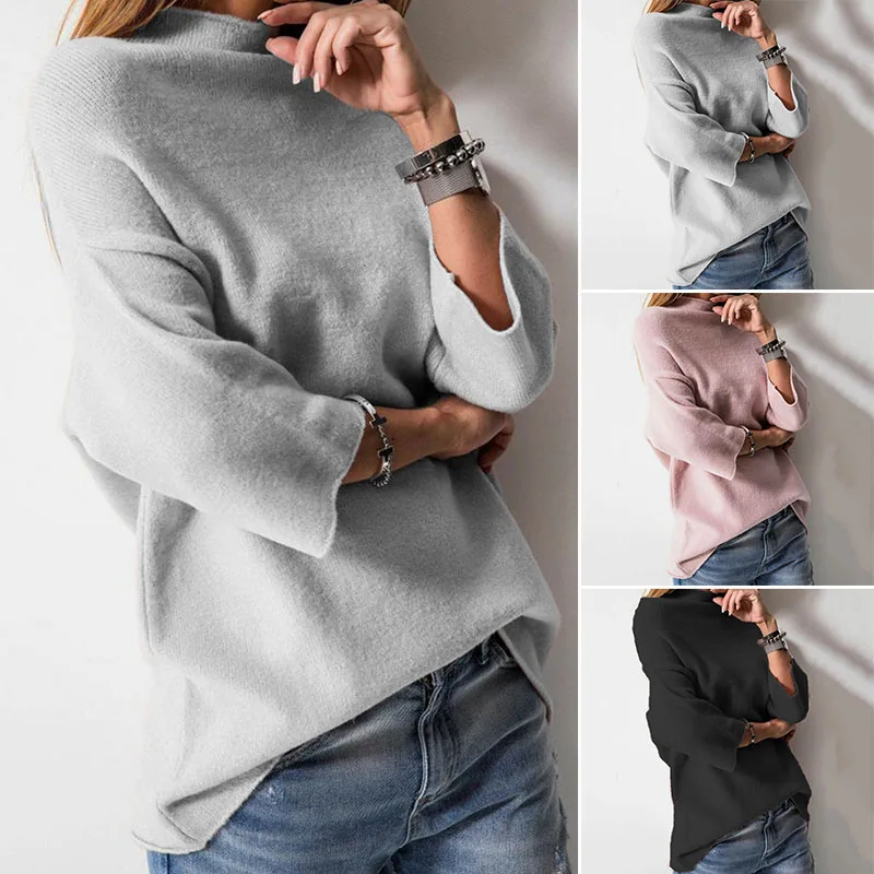 Женский пуловер с рукавом средней длины с воротником, куртка, свитер, Корейская версия, свободный большой размер, женская рубашка летучая мышь