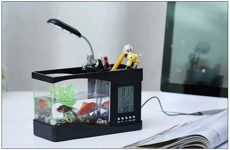 Аквариумный мини-Аквариум Черепаха-танк USB Настольный Креативный светодиодный светильник экологический водяной насос цилиндр с часами