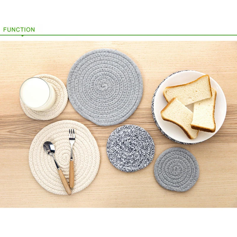 Round Cotton Weave Insulation Coaster Non-Slip Pot Pad Kitchen Dinner Table Placemat