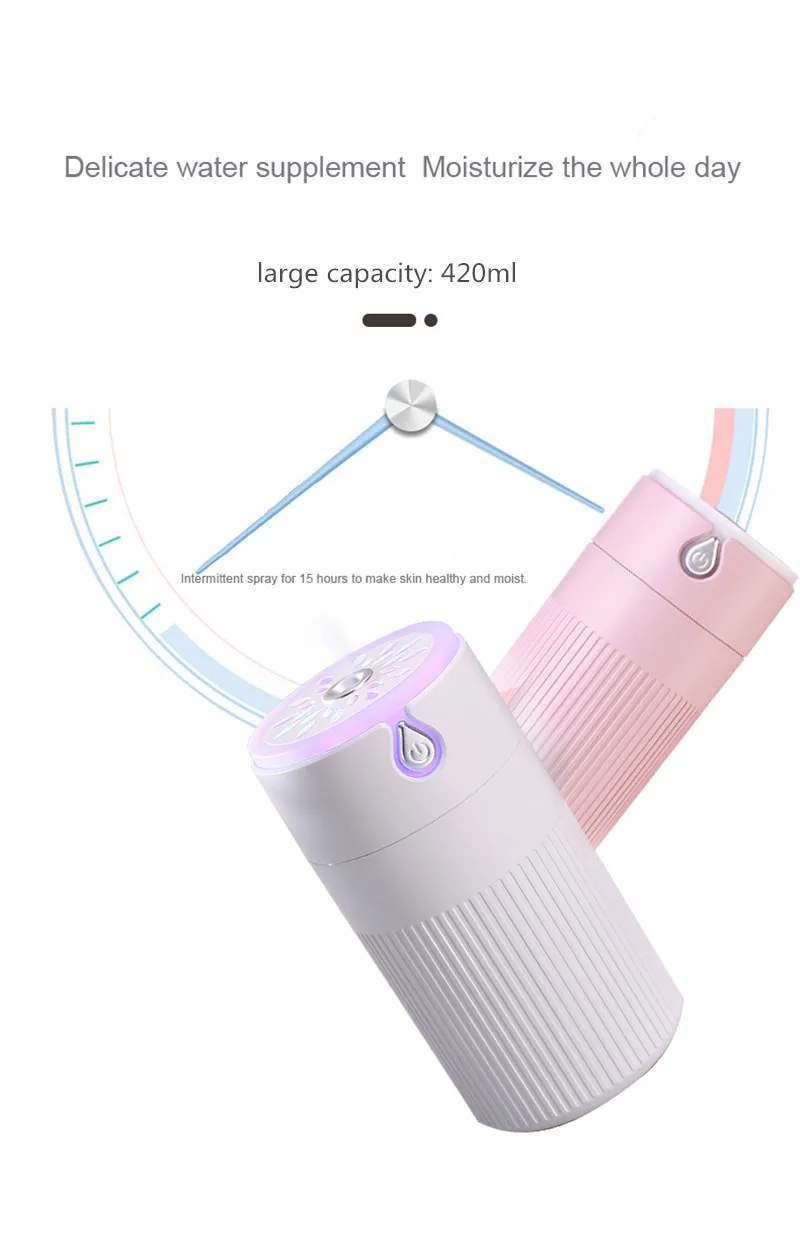420ML Home Appliances Mini Air Humidifier USB Cool Mist Maker for Car Office Aroma Essential Oil Diffuser with Colorful LED Lamp