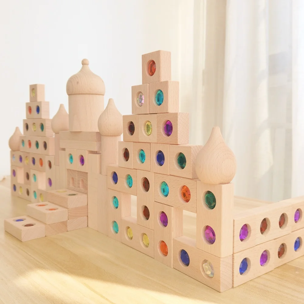 voldoende samenzwering Wild 20-100PCS Big Wooden Castle Building Blocks Toys Montessori Stacking Toys  For Children Construction Building houten speelgoed - AliExpress