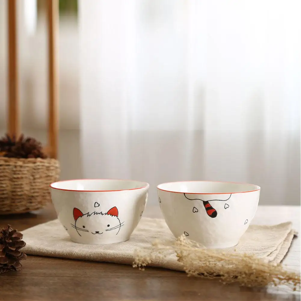 

GloryStar 8Pcs/Set Ceramic Tableware Bowl Spoon Cute Cat Heart Dinnerware Set