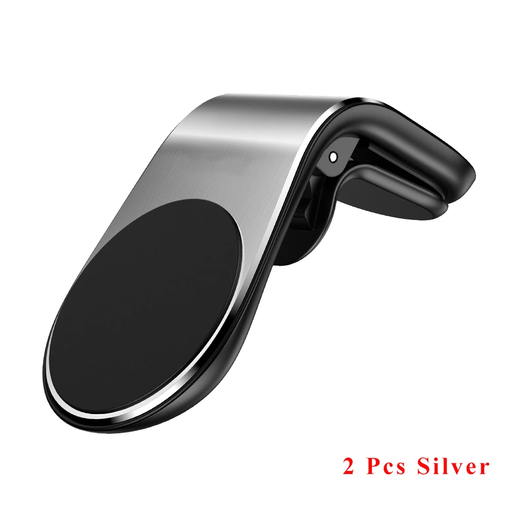 2 PCS Silver KISSCASE Металлическая магнитная автомобильная подставка для телефона в машину для iPhone 11 samsung l-образный магнитный держатель для мобильного телефона - Цвет: 2 PCS Silver
