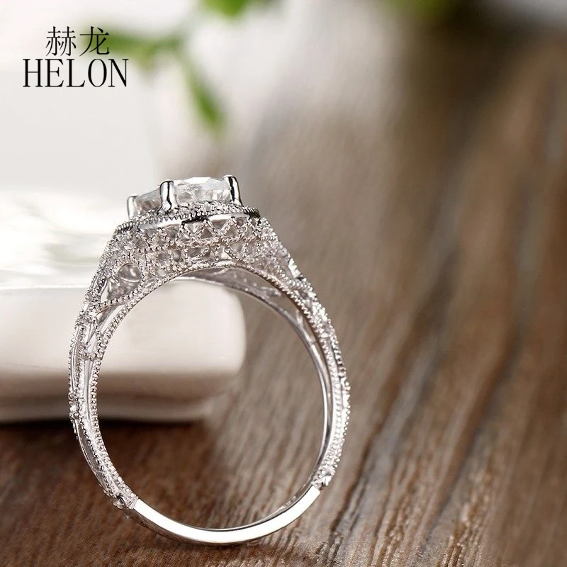 HELON Стерлинговое Серебро 925 Овальный 8x6 мм 1ct Натуральный аквамарин Кольцо женское свадебное Арт Деко античный Пасьянс драгоценный камень Ювелирное кольцо