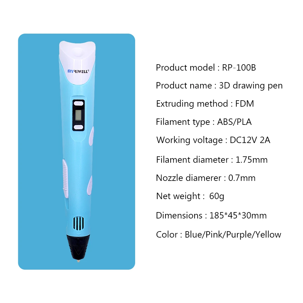 Myriwell RP-100B 3D Ручка DIY 3d принтер печатная ручка с основанием/адаптер питания/9 м 1,75 мм PLA нить для детей дизайн живопись