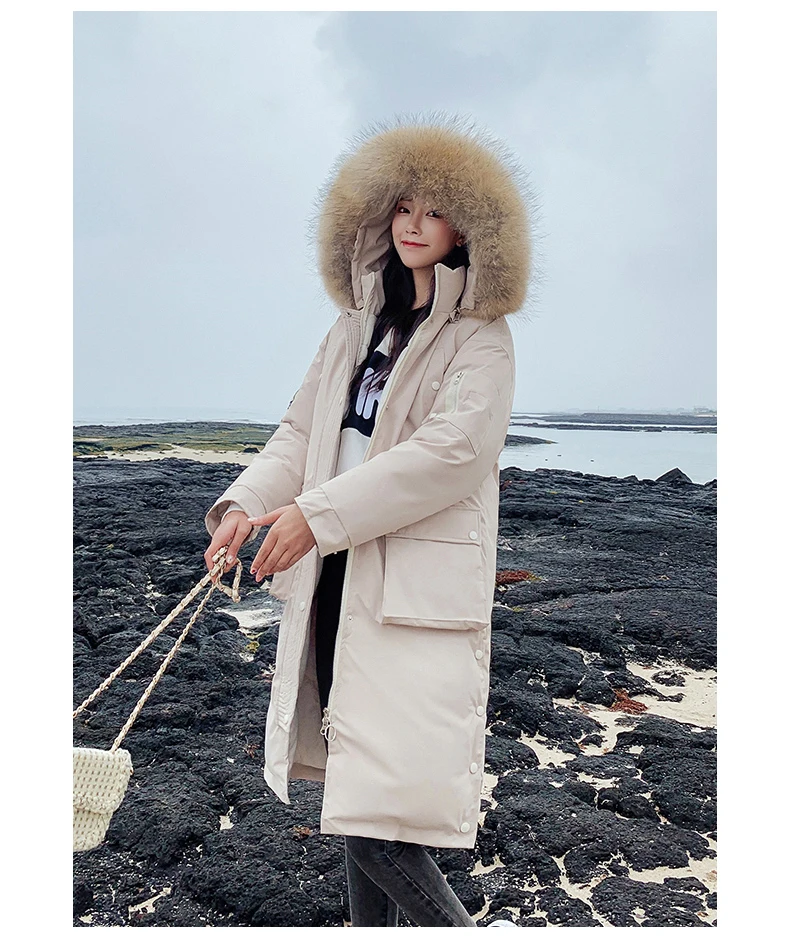 25 градусов зимние X-long parkas пальто женское утепленное плотное пальто с большим меховым воротником Повседневная женская зимняя куртка-парка на синтепоне