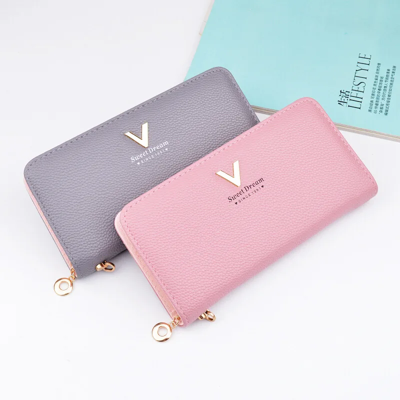 Leather Women's Wallet New Lychee Pattern Zipper Multifunction Large Capacity Purses Women Solid Color Purses Long Female Wallet Leather Women's Wallet New Lychee Pattern Zipper Multifunction Large Capacity Purses Women Solid Color Purses Long Female Wallet