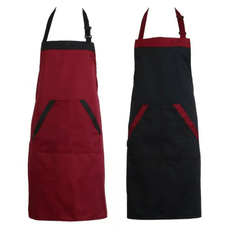Wholesale 1PC Solid Cooking Kitchen Apron For Woman Men Chef Waiter Cafe Shop BBQ Hairdresser Aprons with Pockets Work Bibs