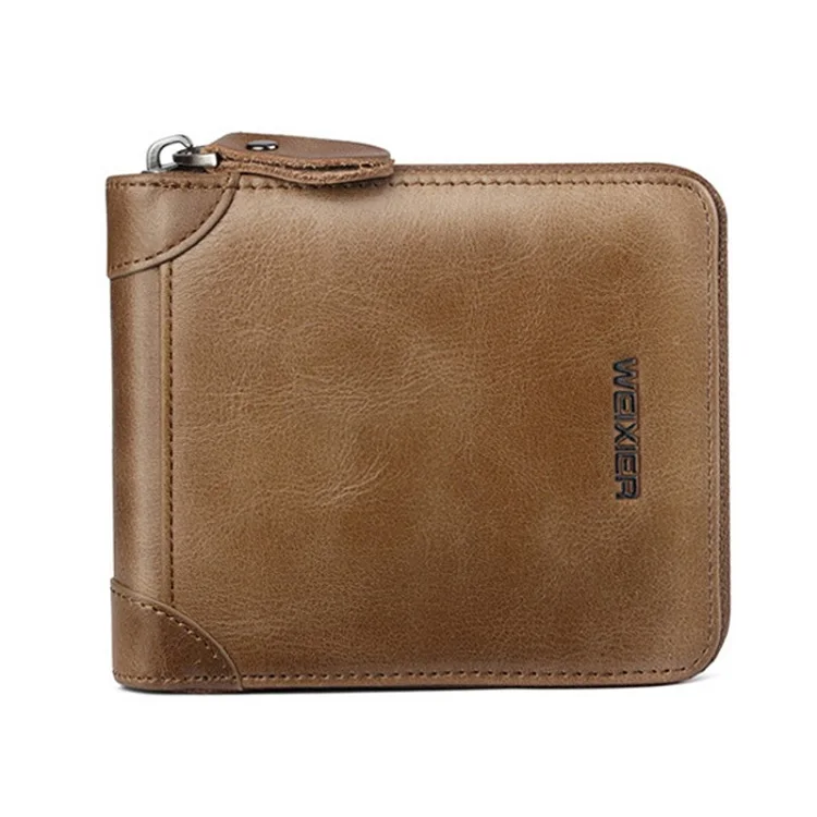 Khaki Vintage Zipper Wallet Men PU Leather Clutch Change Purse Bank Credit ID Card Holders Coin Pouch Pocket Case Cover Bag XB480 - Цвет: Khaki