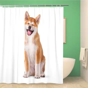 

Bathroom Shower Curtain Red Pet Akita Inu Purebred Puppy Dog Shiba Tongue 60x72 inches Waterproof Bath Curtain Set with Hooks