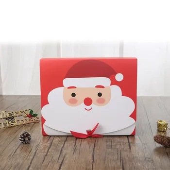 

BKS 10Pcs Christmas Gift Box Paper Santa Claus Snowman Candy Cookie Star Christmas Hand Bag Pack Boxes With Ribbon