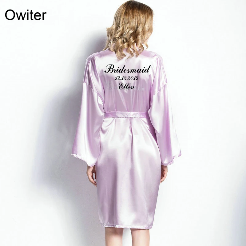 Personalized Custom Short Robe Wedding Personality Kimono Gown Bride Bridal Party Faux Silk Soft Home Bathrobe for Women Robes