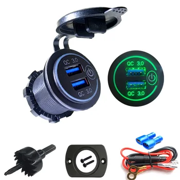 

4 in 1 Kit 12V-24V QC3.0 Quick Charge USB Power Adapter Outlet Socket With Touch Switch 10A Fuse Cable For Car Boat Marine ATV