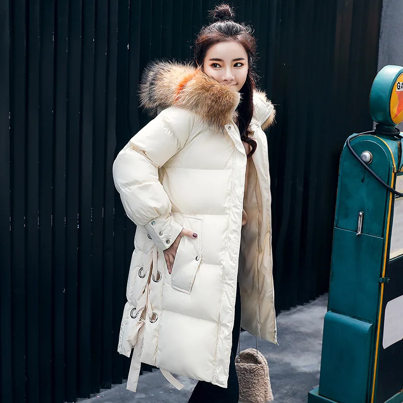 

Women's Cotton fu da Fur Collar Mid-length 2019 Autumn & Winter Korean-style Loose-Fit Cotton-padded Clothes Long Cotton-padded
